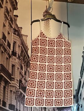 Summer Fun!!!! Rust Crochet Mini Dress with White Trim